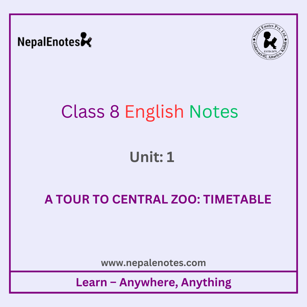 Class 8 English Unit 1 A Tour To Central Zoo Notes