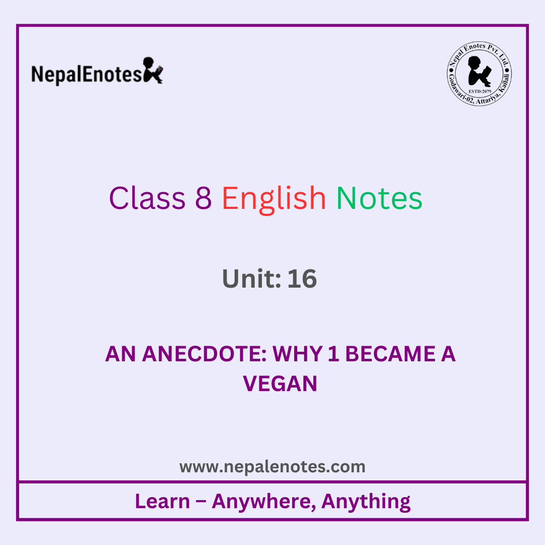 Class 8 English Unit 16 A Anecdote : Why 1 Became a Vegan